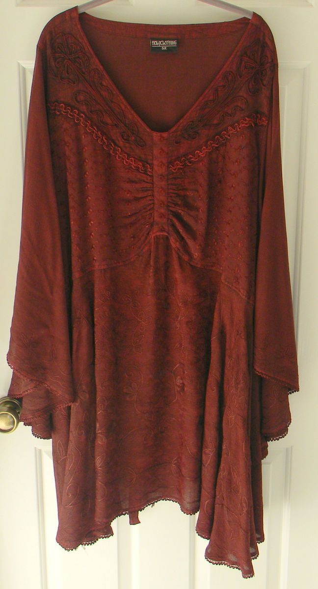 Holy Clothing Burgundy Ariana Gothic Renaissance Plus Size Top Tunic 