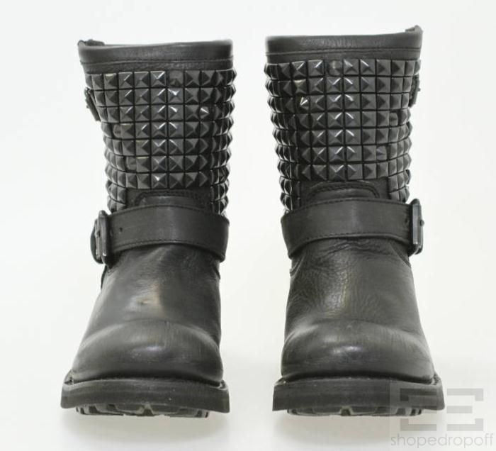 Ash Black Leather Studded Titan Ankle Boots Size 38 New