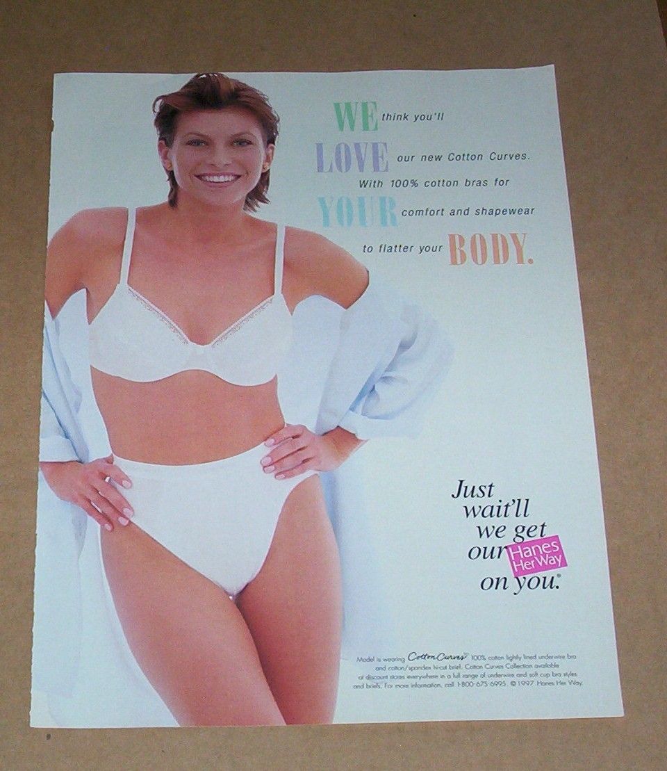 1998 Print Ad Sexy Hanes Her Way Bra Panties Brunette Lady