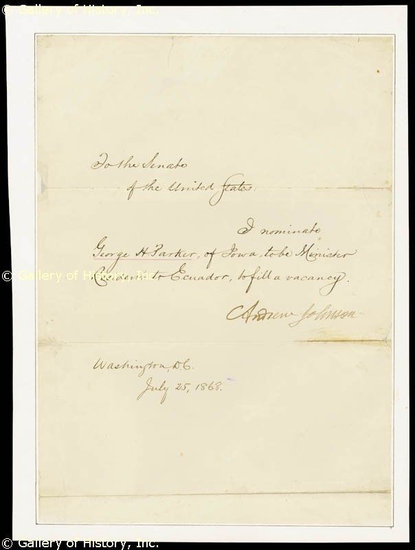 Andrew Johnson Manuscript Document Signed 07 25 1868
