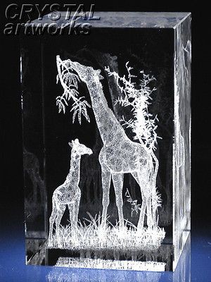 grazing giraffes 3d laser etched crystal figurine 1729s from ukraine