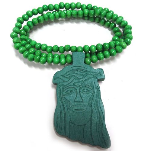 Wooden Jesus Piece Christ Rosary God Pendant Necklace Beads Chain Gift 