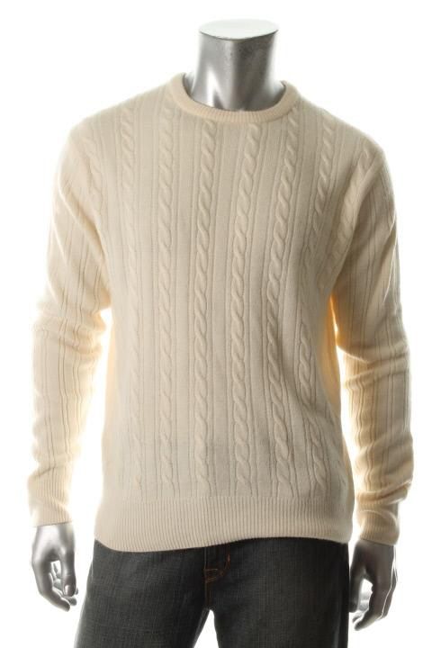 Geoffrey Beene New Beige Cable Knit Ribbed Trim Long Sleeve Crewneck 