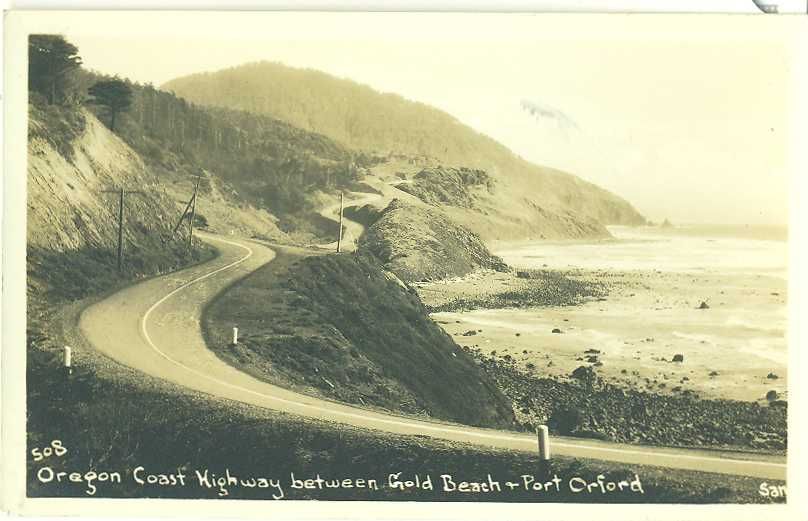 Oregon Coast Highway Near Gold Beach 1935 RP Postcard