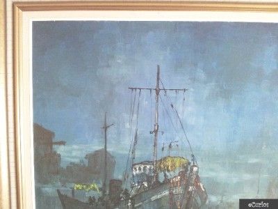 Ben Maile Large Original Oil on Board   Fishing Harbour at Night