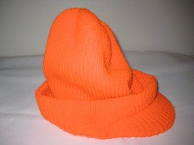 Bright Orange Ribbed Knit Hunting Stocking Cap Hat w Bill