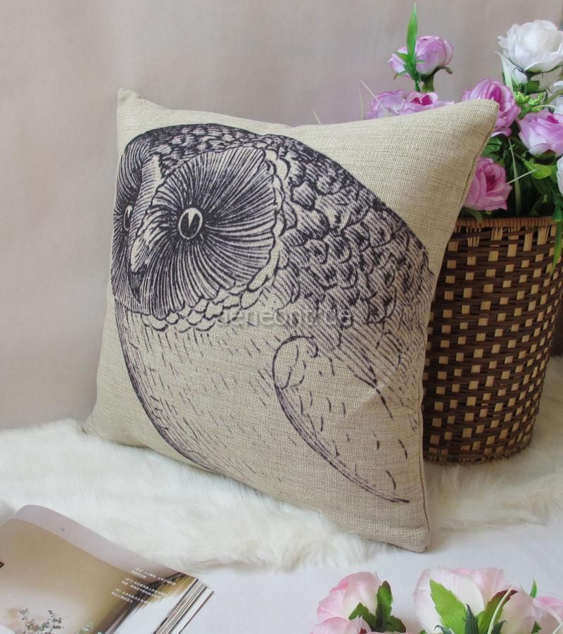 Cotton Linen Purple Owl Beak Bird Animal Pillowcase Cushion Cover 18 