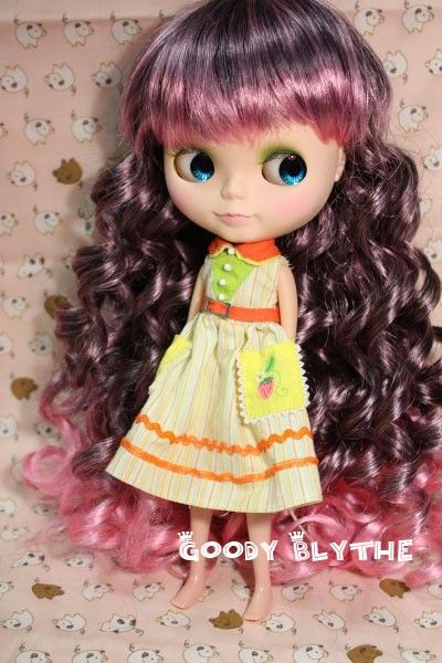 12 Goodyblythe Blythe Hair Wig Pink Highlight with Black Curl W78 