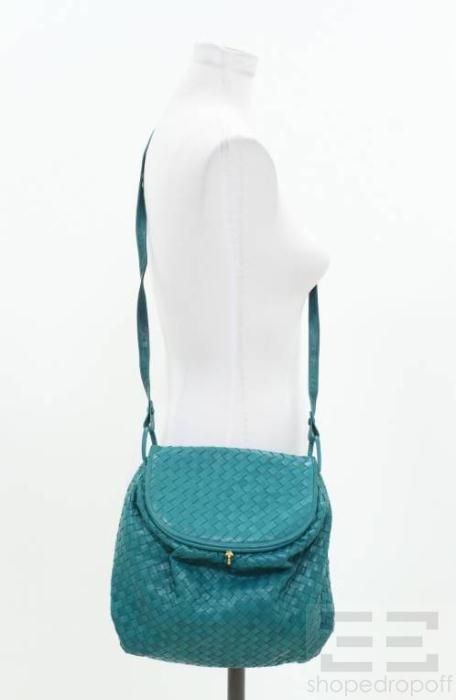 BOTTEGA VENETA Vintage Teal Intrecciato Nappa Leather Crossbody Bag 