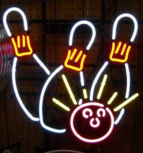 Bowling Pins ball neon sign bowl Gameroom art Open wall lamp light