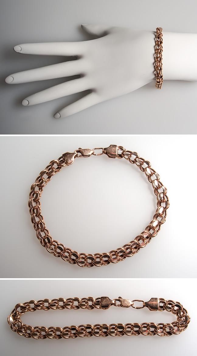 Inch Multi Link Chain Bracelet Solid 14K Rose Gold skuwm7951