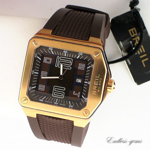 BREIL MILANO SWISS MADE WATCH BW0388 ROSE TONE BROWN RUBBER