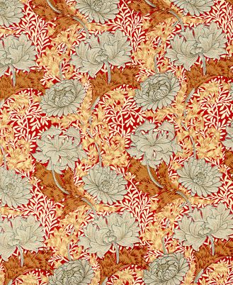 RARE Rose Hubble Art Nouveau William Morris Fabric Chrysanthemum Green 