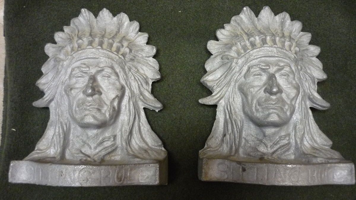   of Cast Iron Indian Chief Head Bookends Inscribed Sitting Bull