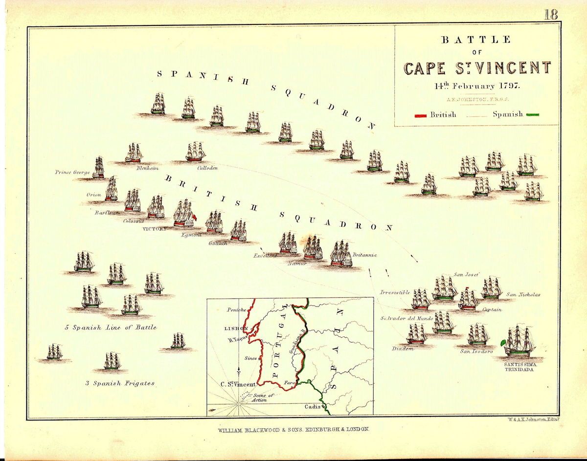 Map Battle of Cape St Vincent 14 February 1797 French Revolution Naval 