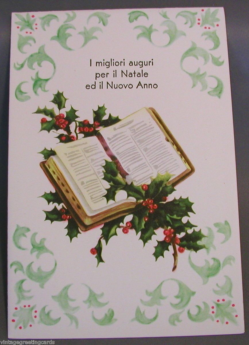 Vintage Italian 1950s Christmas Card Mint Unused with Envelope Holly 