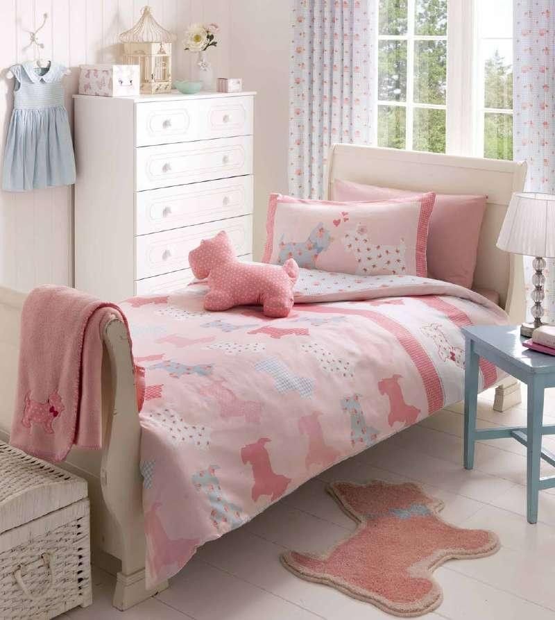 Pink Scottie Dog Double Duvet Cover Pillowcase Set Young Girls Bedding 