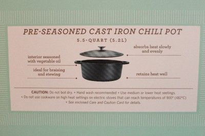   Collection 5 5 Qt Cast Iron Chili Pot and 2 Custom Recipe Cards