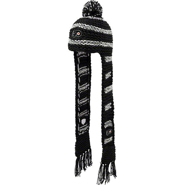 Flyers Womens Black Old Time Hockey Kimber Knit Scarf Hat With