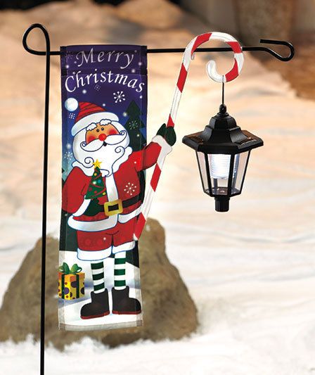 Christmas Flag With Solar Lantern Santa Holiday Yard Decor Light