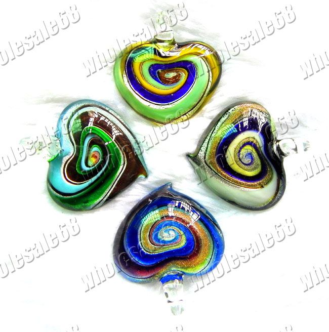 Wholesale Lots 20pcs Helix in Charm Murano Glass Bead Heart Pendant