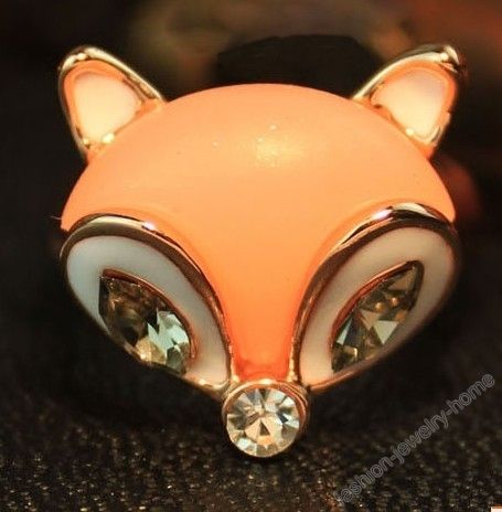 Fashion Gold Plated Clear Crystal Fox Ring Size US 7