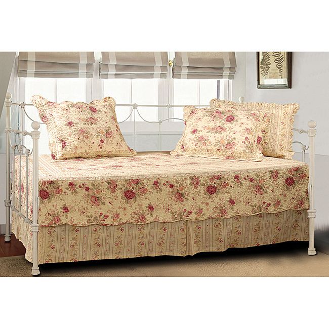  Reversible Quilted 5pc Set Daybed Bedding Warm Ecru Gold Red