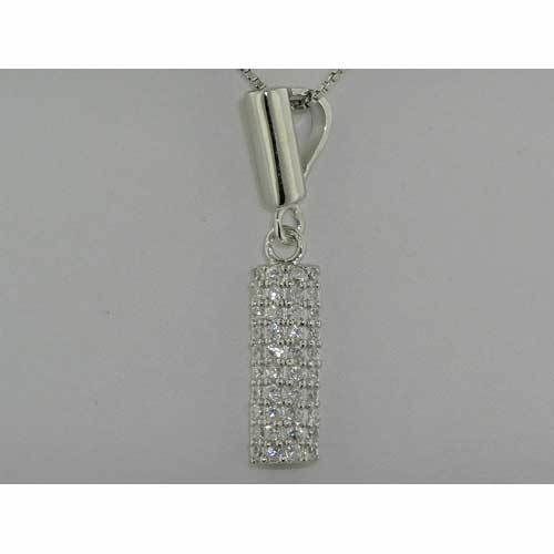 Solid Sterling Silver 925 CZ Pendant Chain Necklace