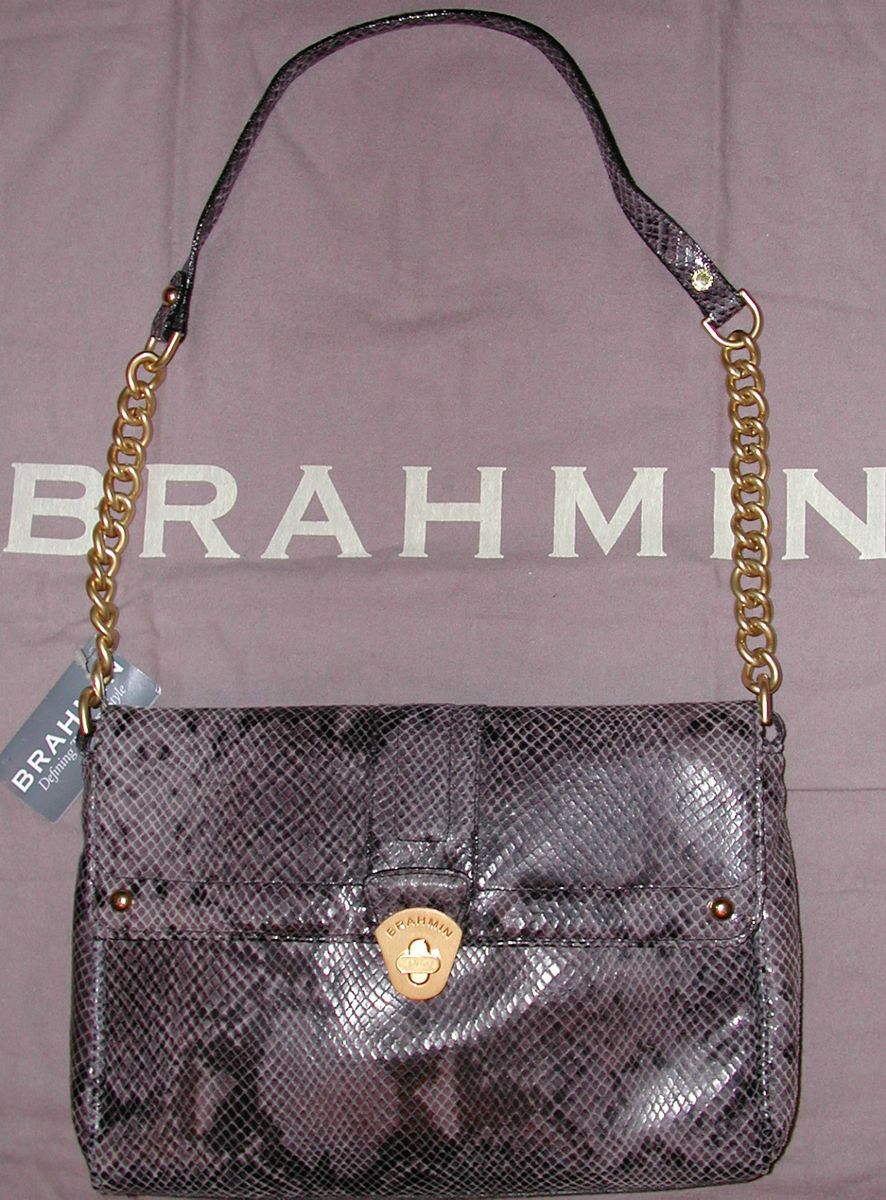 Brahmin Didi Melbourne Shoulder Bag BLACK GREY gold PYTON handbag