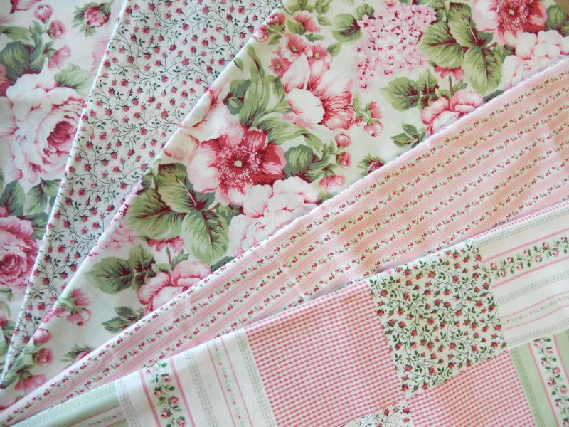 Pink Cabbage Rose Floral Quilting Fabric Lot