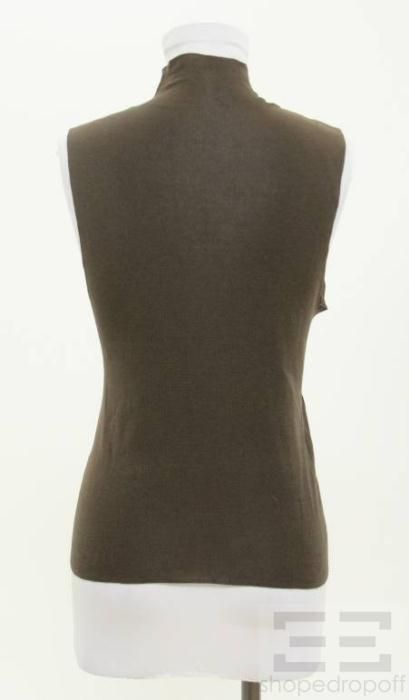 Donna Karan Signature 2Pc Brown Silk Mock Neck Top & Cardigan Set Size