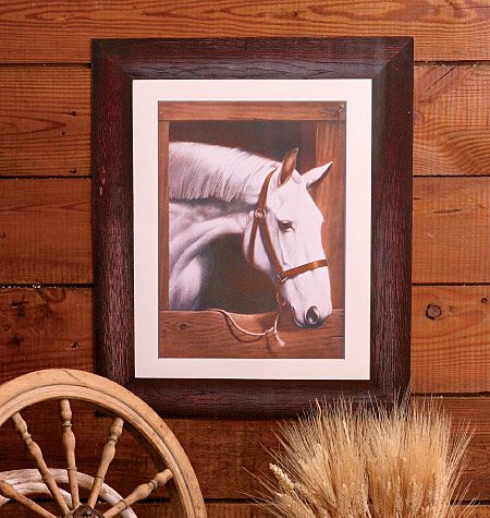 Old Dobbin Horse in Stall Rustic Frame Equestrian Mural Wall Barn