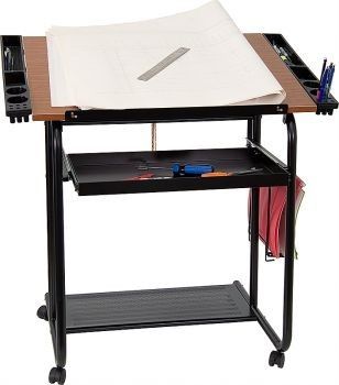 Flash Furniture Adjustable Drawing and Drafting Table with Black Frame
