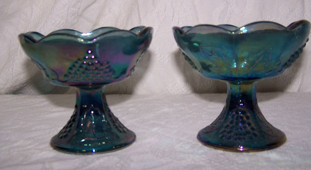 Beautiful Antique Blue Carnival Glass Candle Holders