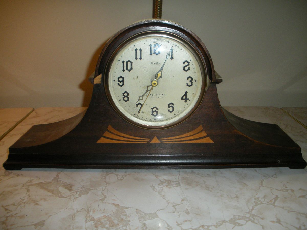 Antique New Haven Elm City Electric Strike Chime Mantle Clock Works