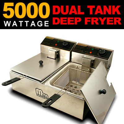  Commercial Double Tank Countertop Restaurant Electric Deep Fryer 5000W