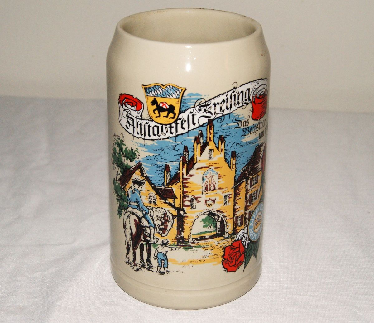 Large German Ironstone Beer Stein Mug with Logo
