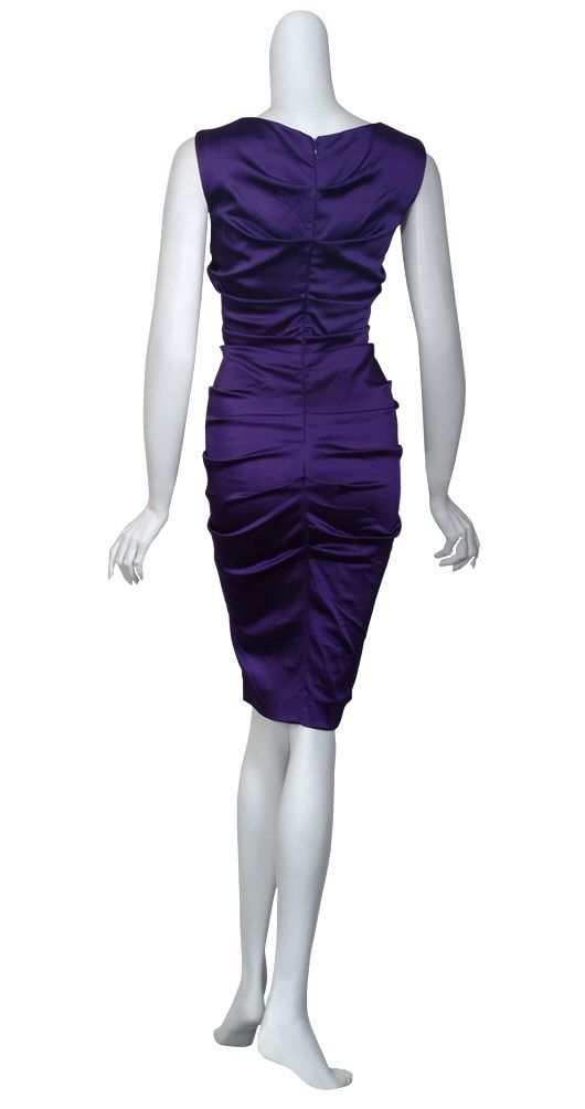 Nicole Miller Lovely Amethyst Satin Stretch Fit Ruched Cocktail Eve
