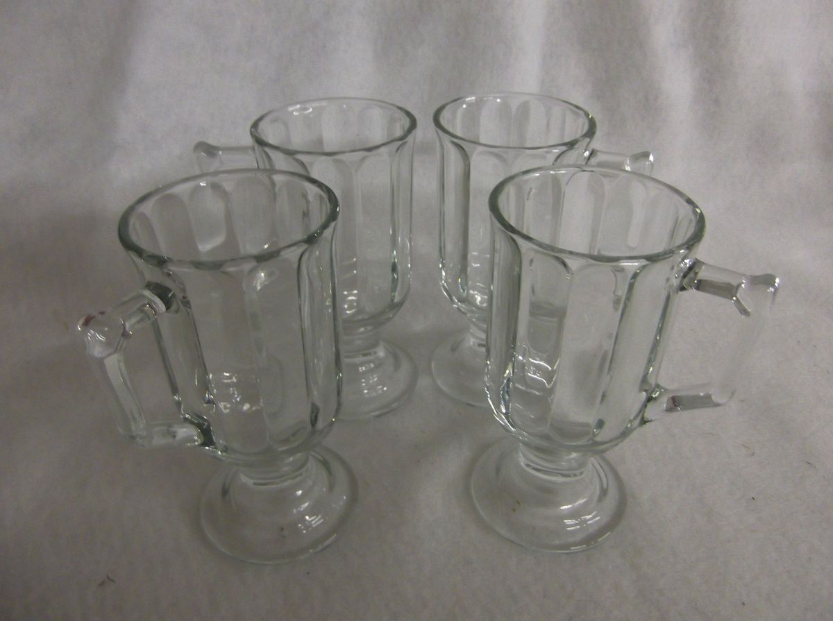  Clear Glass Footed Coffee Mugs Cups Set of 4