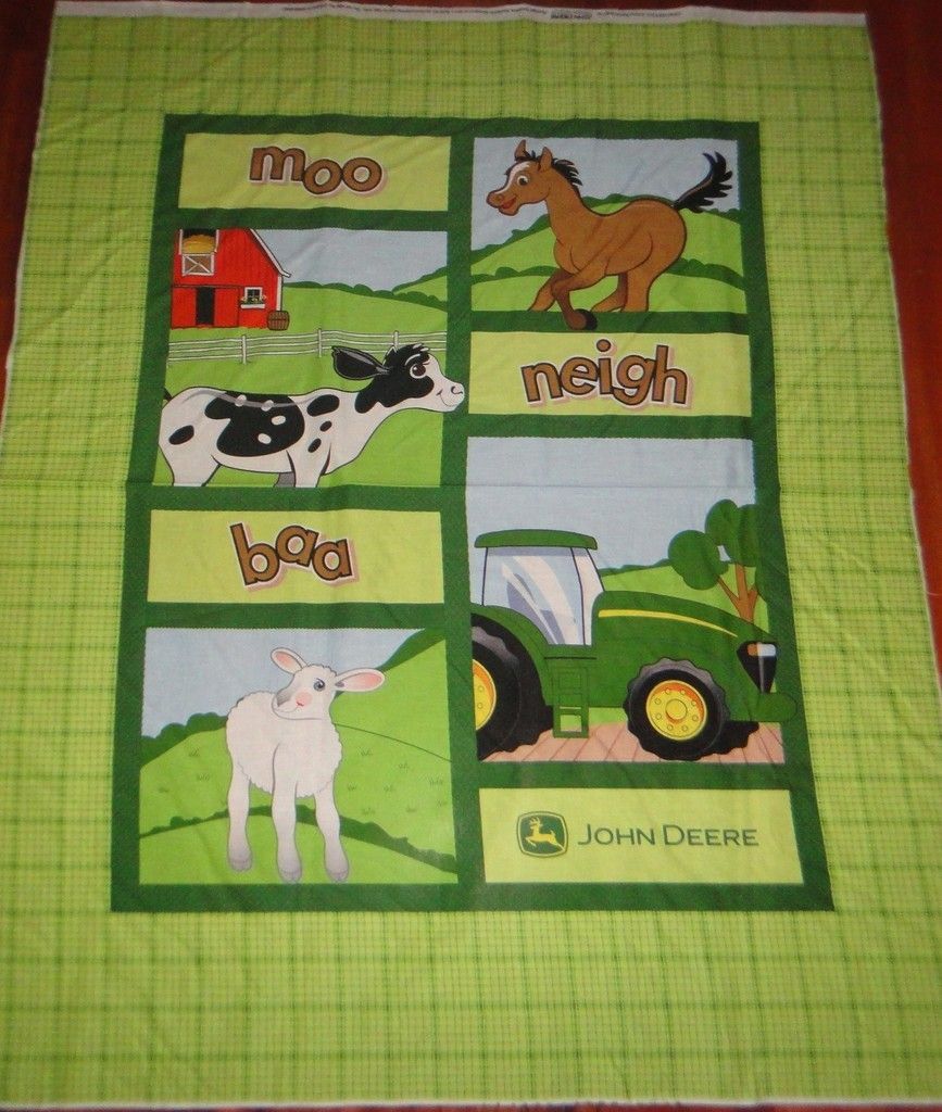 John Deere Farm Tractor Animal Quilt Panel Fabric GR