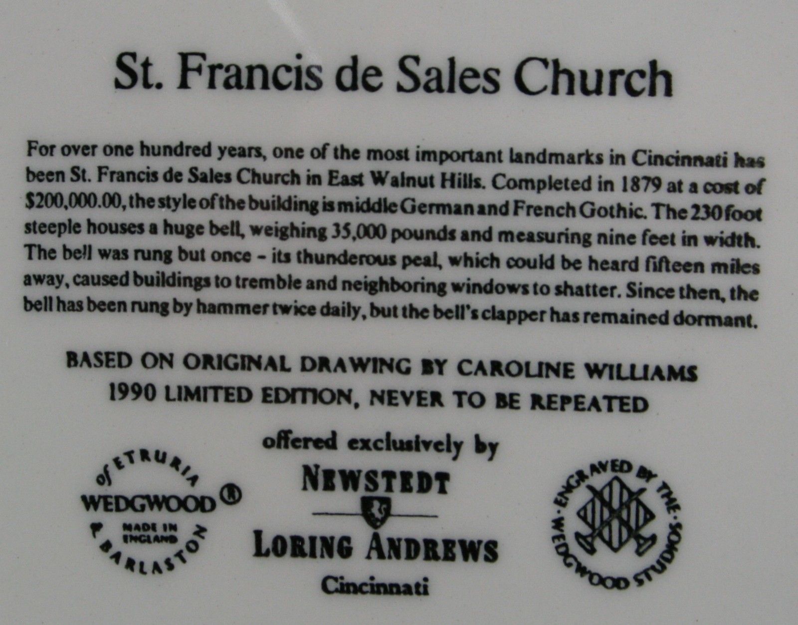 Caroline Williams 1990 Cincinnati St Francis de Sales Church Wedgwood