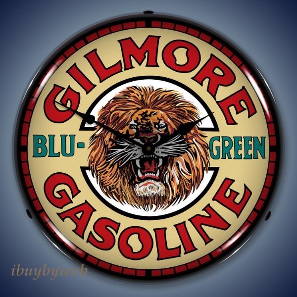 Nostalgic Gilmore Gasoline Gas Lighted Wall Clock Sign