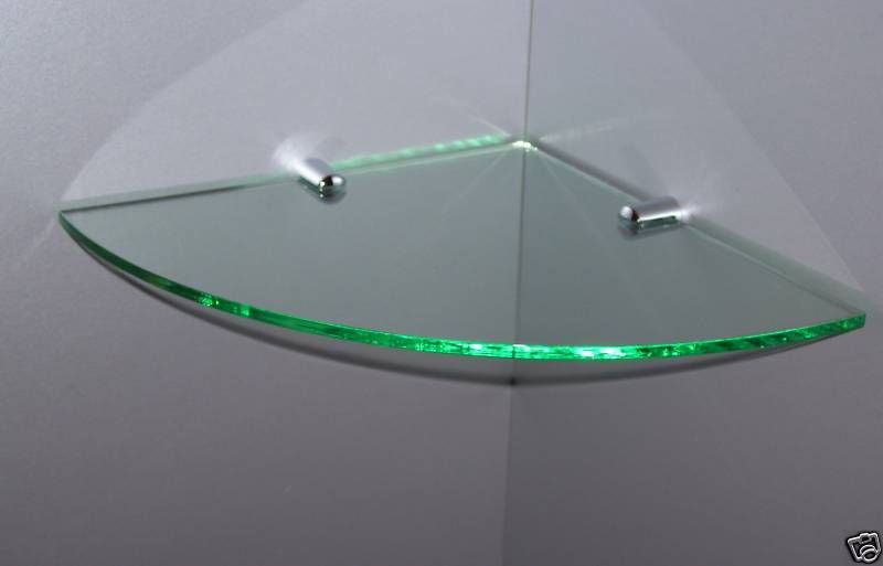 Pair Acrylic Glass Look Corner Shelf Chrome Fixings