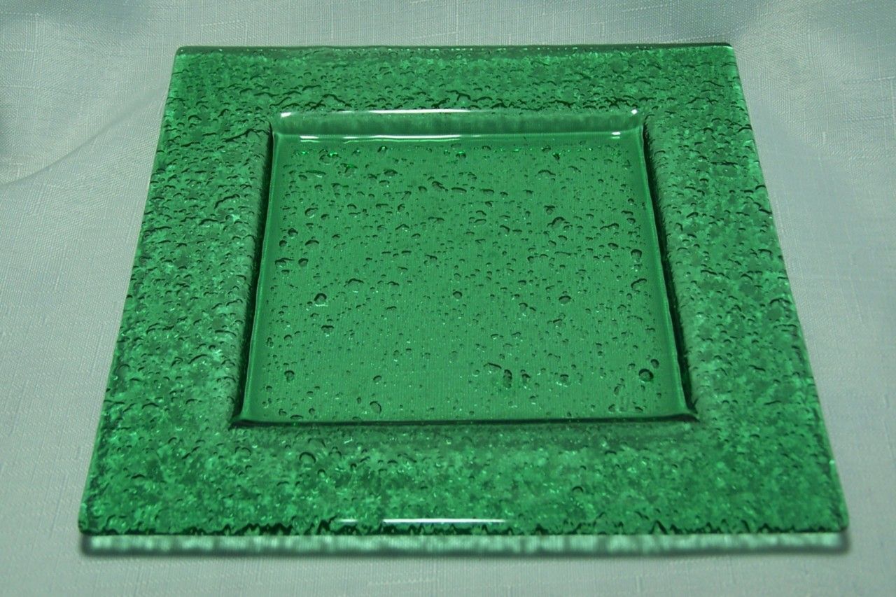 Large Green Glacier Glass Square Sushi Candle Plate