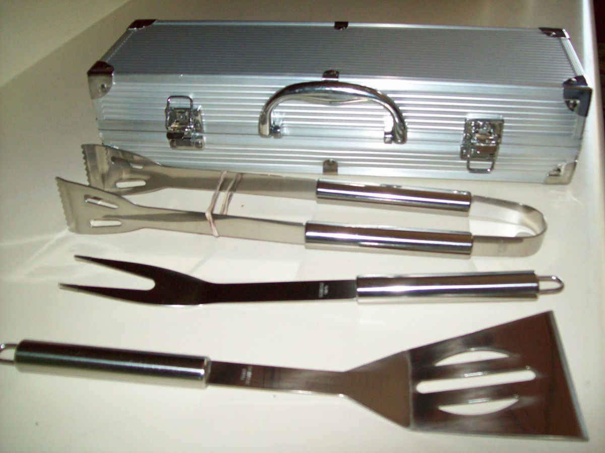 Piece Stainless Steel Barbeque (BBQ) Set In Metal Case Spatula