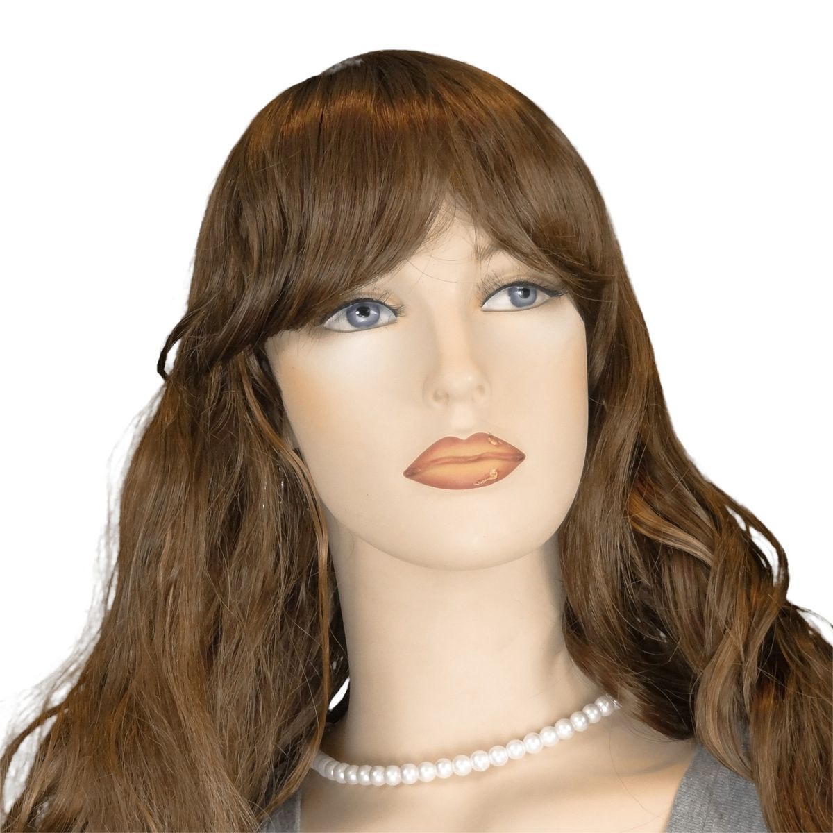 Long Wavy Auburn Wig With Strawberry Blonde Highlights And Bangs