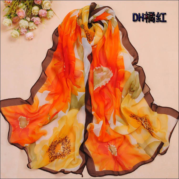 Fast/Low Ship 40%Silk Scarf Multi Colored Floral Print #2445