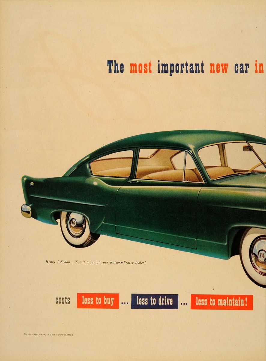 1950 Ad Henry J Sedan Kaiser Frazer Willow Run Car Auto   ORIGINAL