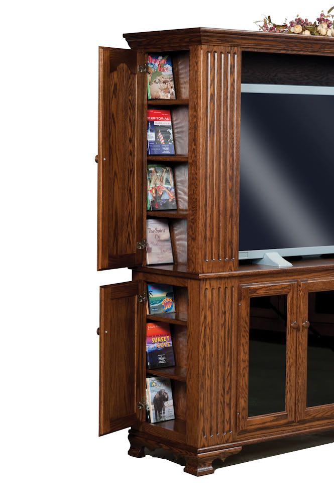 Amish TV Entertainment Center Solid Oak Wood Media Hutch Cabinet