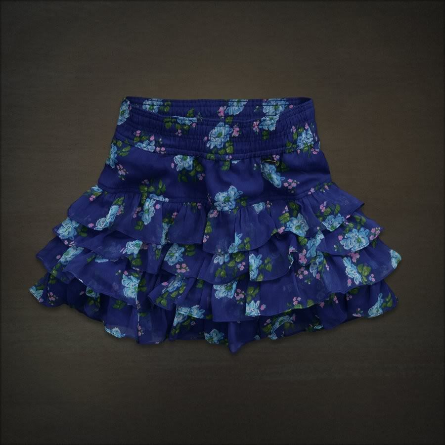Hollister Abercrombie Women Blue Pink Floral Tiered Ruffle Mini Skirt